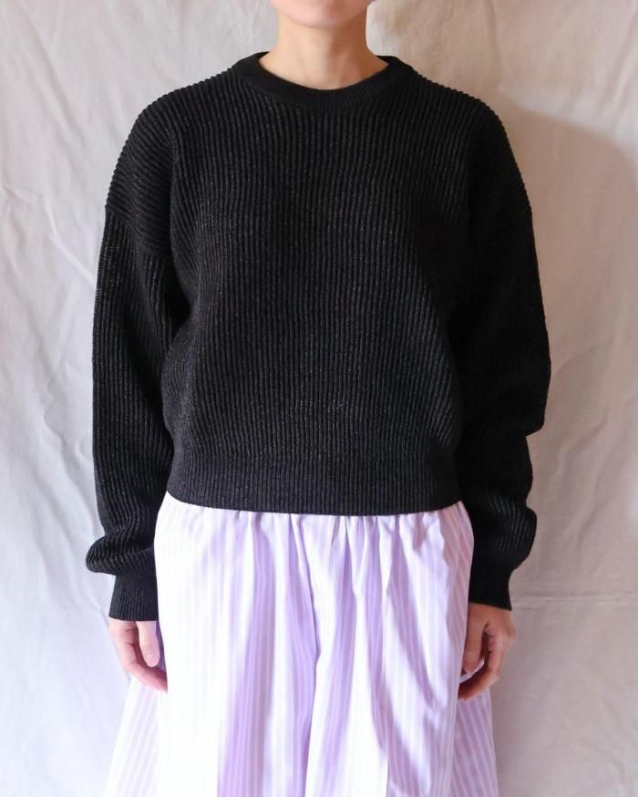 Cristaseya:WASHI PAPER DROPSHOULDER CROPPED SWEATER - BLACK Cristaseya:WASHI PAPER DROPSHOULDER CROPPED SWEATER - BLACK