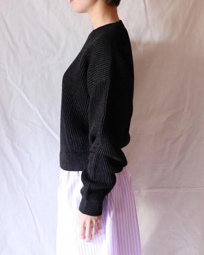 Cristaseya:WASHI PAPER DROPSHOULDER CROPPED SWEATER - BLACK Cristaseya:WASHI PAPER DROPSHOULDER CROPPED SWEATER - BLACK
