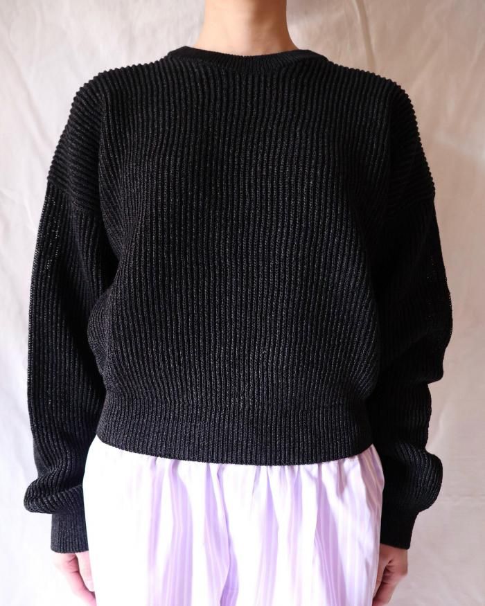 Cristaseya:WASHI PAPER DROPSHOULDER CROPPED SWEATER - BLACK Cristaseya:WASHI PAPER DROPSHOULDER CROPPED SWEATER - BLACK