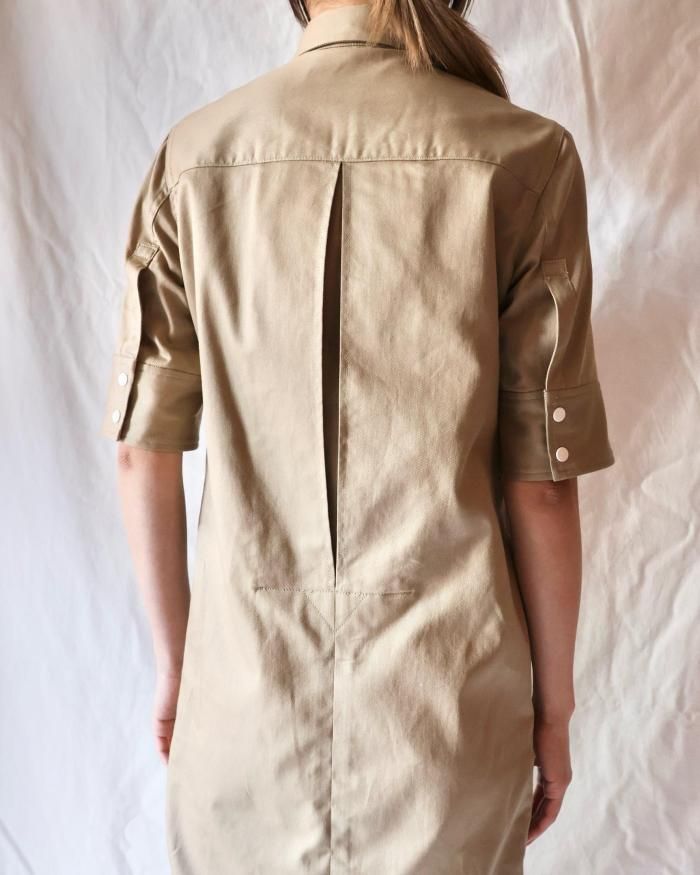 FUMIKA UCHIDA： TWILL BUTTON-UP SHIRT DRESS - KHAKI BEIGE