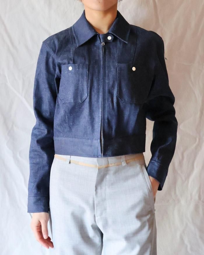 ＼半額SALE／ FUMIKA ORANN - INDIGO - BLOUSON ZIP-UP DENIM NEPPED UCHIDA： ジャケット・アウター