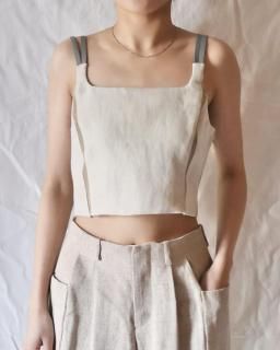 FUMIKA UCHIDA： HEMP SUITING BUSTIER TOP - ECRU/TWILL