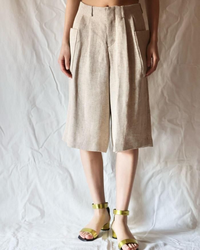 パンツ FUMIKA_UCHIDA Hemp Suiting Shorts 25ss FUMIKA_UCHIDA/HEMP SUITING SHORTS(BEIGE HERRINNGBONE)