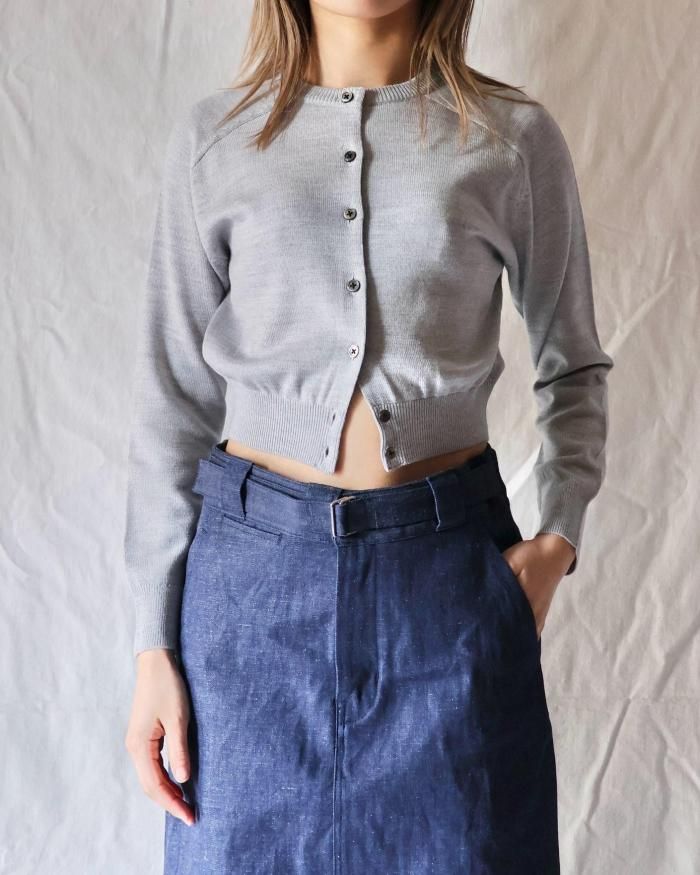 FUMIKA UCHIDA: KNITTED CREW-NECK CARDIGAN - L.GREY - ORANN FUMIKA UCHIDA: KNITTED CREW-NECK CARDIGAN - L.GREY - ORANN