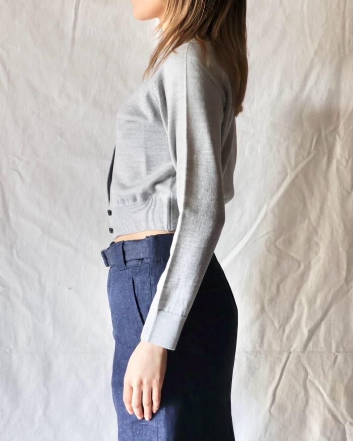 FUMIKA UCHIDA： KNITTED CREW-NECK CARDIGAN - L.GREY - ORANN ONLINE