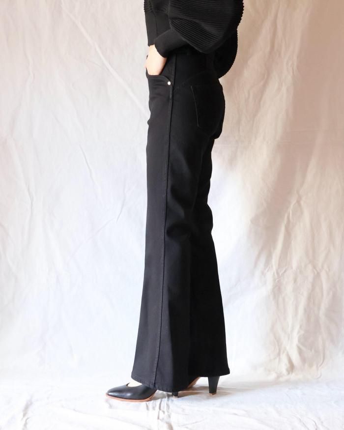 Mame Kurogouchi:Stretch Cropped Flare Jeans - BLACK - ORANN Mame Kurogouchi:Stretch Cropped Flare Jeans - BLACK - ORANN