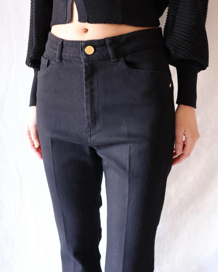 Mame Kurogouchi:Stretch Cropped Flare Jeans - BLACK - ORANN Mame Kurogouchi:Stretch Cropped Flare Jeans - BLACK - ORANN