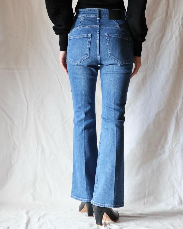 Mame Kurogouchi:Stretch Cropped Flare Jeans - BLUE - ORANN Mame Kurogouchi:Stretch Cropped Flare Jeans - BLUE - ORANN