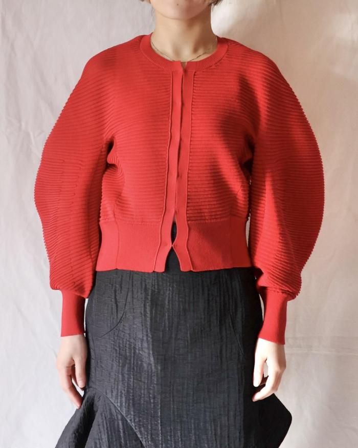 Mame Kurogouchi：Curved Sleeve Knitted Cardigan - RED