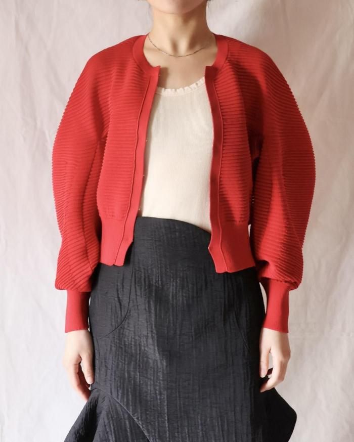 最終値下げ　mame kurogouchi 23SS 鶴カーディガン Mame Kurogouchi：Curved Sleeve Knitted Cardigan - RED