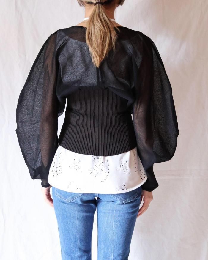 Mame Kurogouchi：Sheer Rounded Sleeve Knitted Cardigan