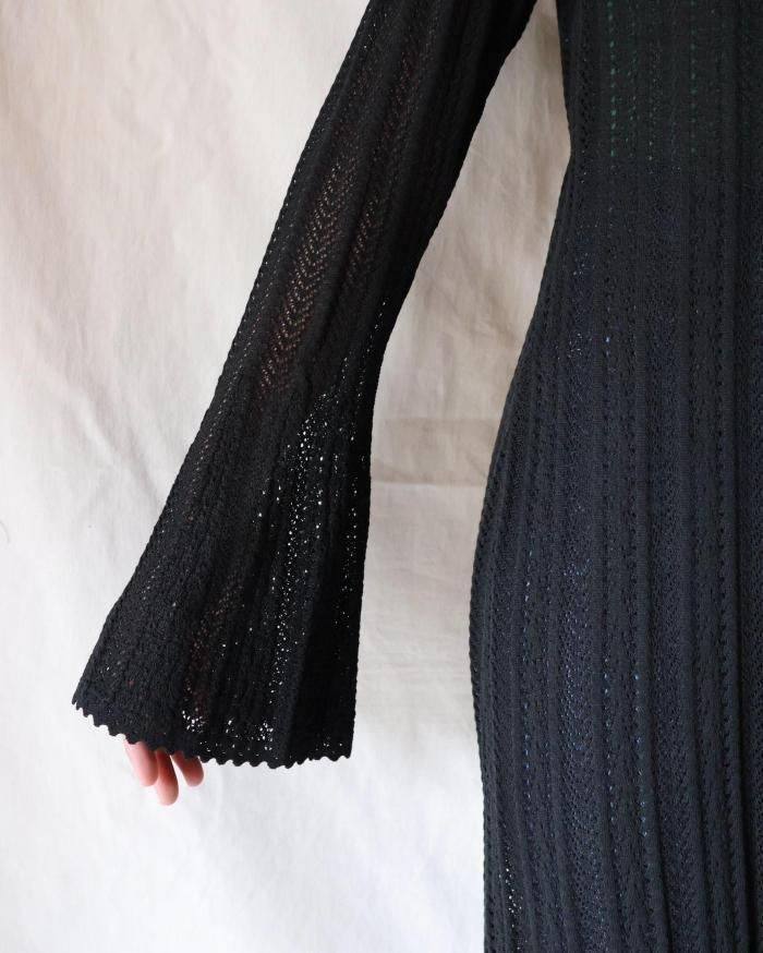 Mame Kurogouchi：Lace Stripe Knitted Dress - BLACK - ORANN ONLINE SHOP