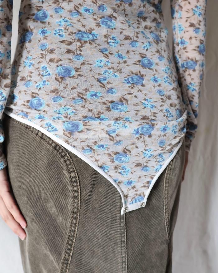 FUMIKA UCHIDA： FLOWER PRINTED BODYSUIT - CYAN - ORANN ONLINE SHOP