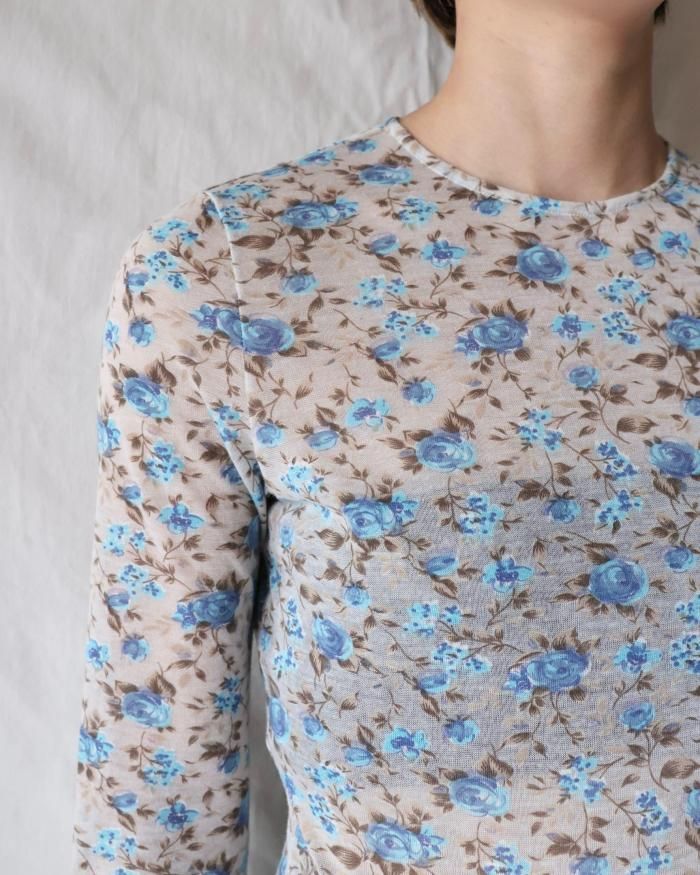 FUMIKA UCHIDA： FLOWER PRINTED BODYSUIT - CYAN - ORANN