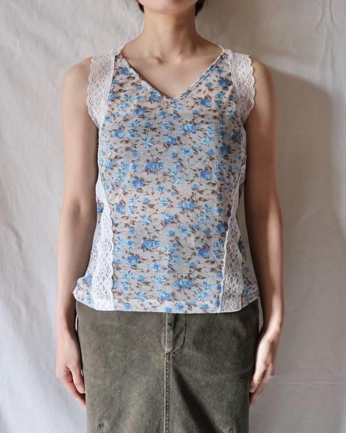 大人女性の FLOWER UCHIDA： FUMIKA PRINTED ORANN - CYAN - TOP SLEEVELESS トップス