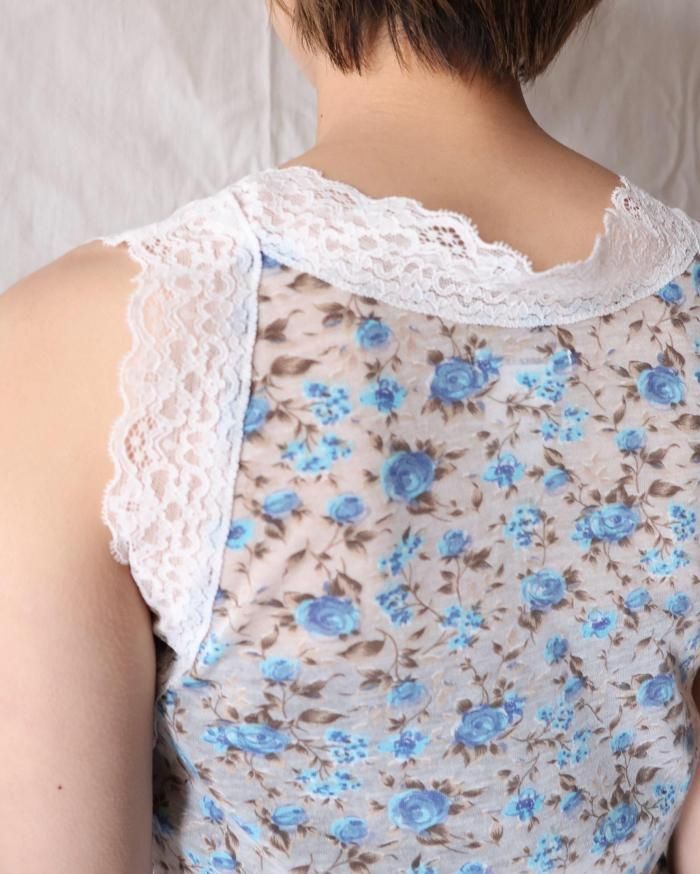 FUMIKA UCHIDA： FLOWER PRINTED SLEEVELESS TOP - CYAN - ORANN