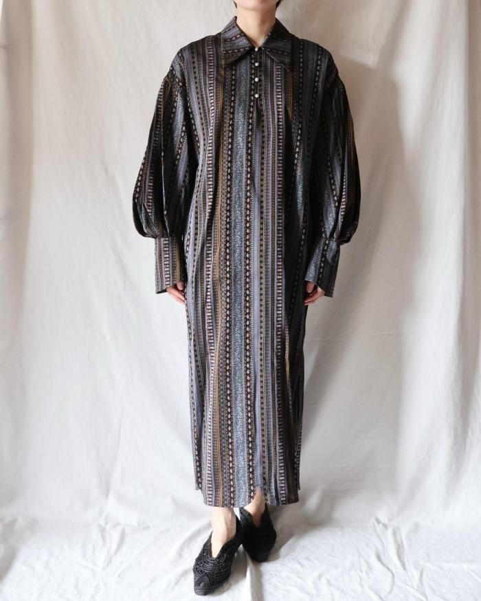 Mame Kurogouchi:Stripe Jacquard Shirt Dress - BLACK - ORANN Mame Kurogouchi:Stripe Jacquard Shirt Dress - BLACK - ORANN