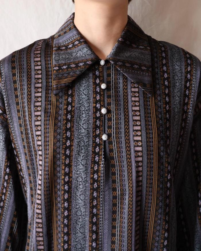 Mame Kurogouchi：Stripe Jacquard Shirt Dress - BLACK - ORANN