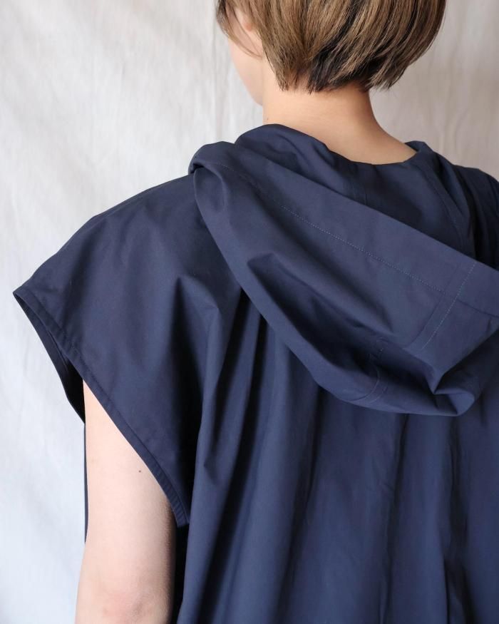 JUN MIKAMI：HOOD NO-SLEEVE SHIRT - NAVY - ORANN ONLINE SHOP