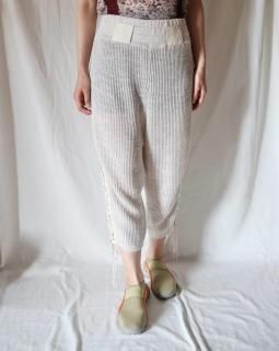 FUMIKA UCHIDAKNITTED LINEN SIDE LACE-UP PANTS - OYSTER