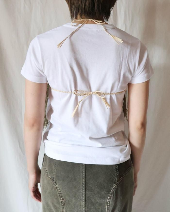 FUMIKA UCHIDA： NEEDLE DRAWING GARTER TANKTOP - WHITE