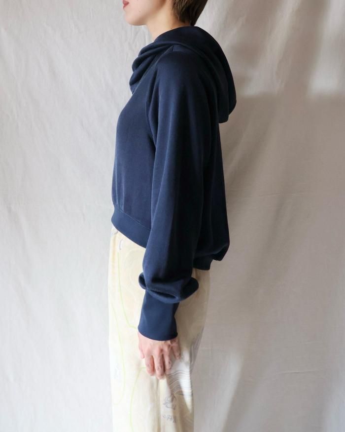Mame Kurogouchi：Cropped Relaxed Sweat Hoodie - NAVY - ORANN