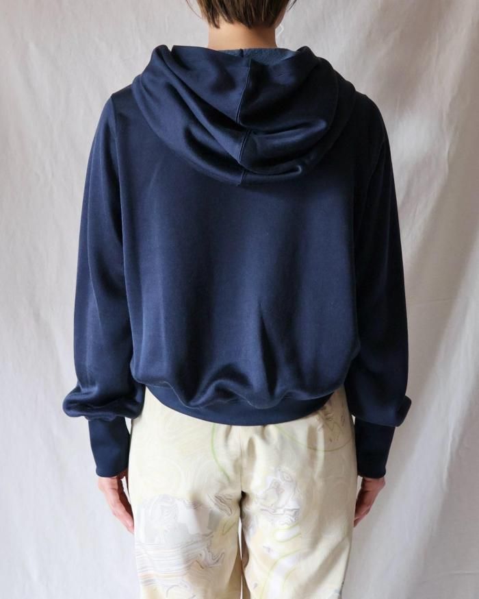 mame kurogouchi スウェット　フーディー Mame Kurogouchi：Cropped Relaxed Sweat Hoodie - NAVY - ORANN