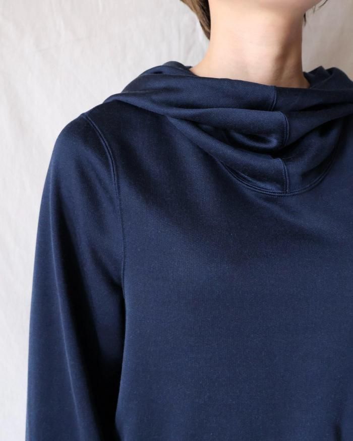 Mame Kurogouchi：Cropped Relaxed Sweat Hoodie - NAVY - ORANN