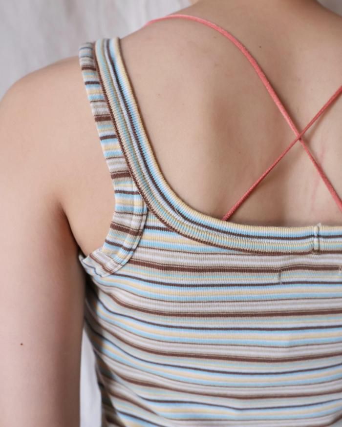 FUMIKA UCHIDA： MULTICOLOR STRIPE CAMISOLE - WHT/BGE/BRW