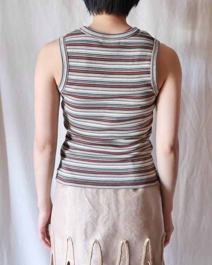 FUMIKA UCHIDA: MULTICOLOR STRIPE U-NECK TANKTOP - BRW/BRD/GRN FUMIKA UCHIDA: MULTICOLOR STRIPE U-NECK TANKTOP - BRW/BRD/GRN