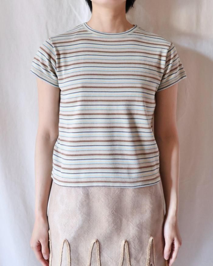 FUMIKA UCHIDA: MULTICOLOR STRIPE T-SHIRT - WHT/BGE/BRW FUMIKA UCHIDA: MULTICOLOR STRIPE T-SHIRT - WHT/BGE/BRW