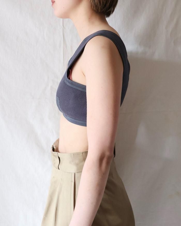 FUMIKA UCHIDA： EYELET RIB STITCH BRA TOP - CHARCOAL - ORANN