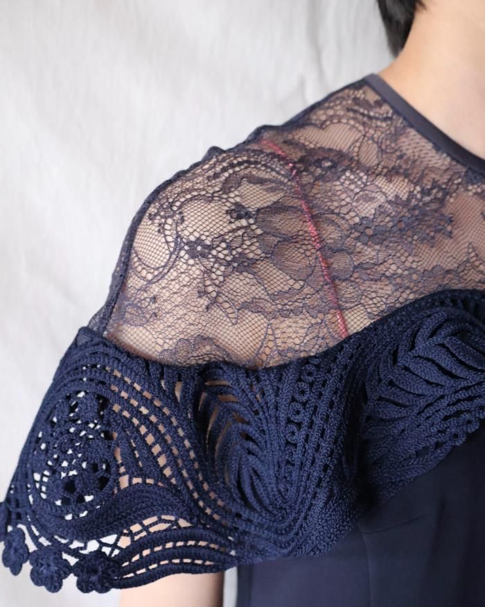 ◆Mame Kurogouchi マメ クロゴウチ◆Tulle Lace Classic Dress Tulle Lace Classic Dress(1 BLACK): Mame Kurogouchi: WOMENS