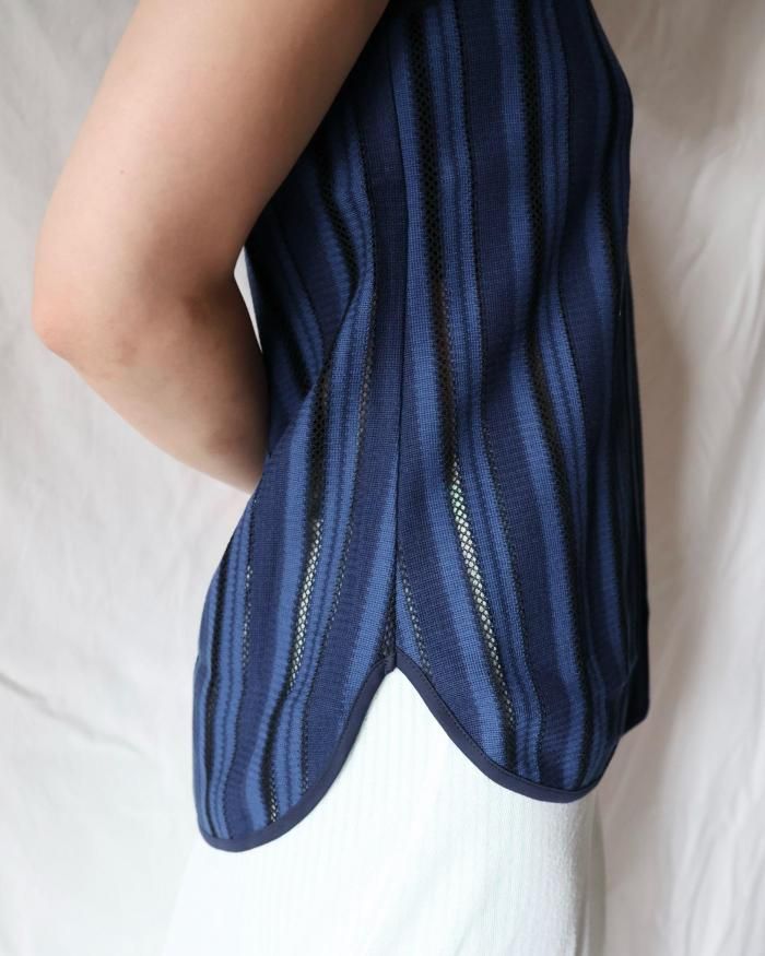 クラブ mame Mame Kurogouchi：Russell Jersey Sleeveless Top - NAVY