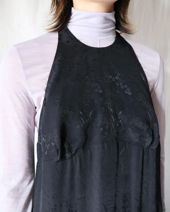 Mame Kurogouchi：Floral Jacquard Camisole Dress - BLACK - ORANN