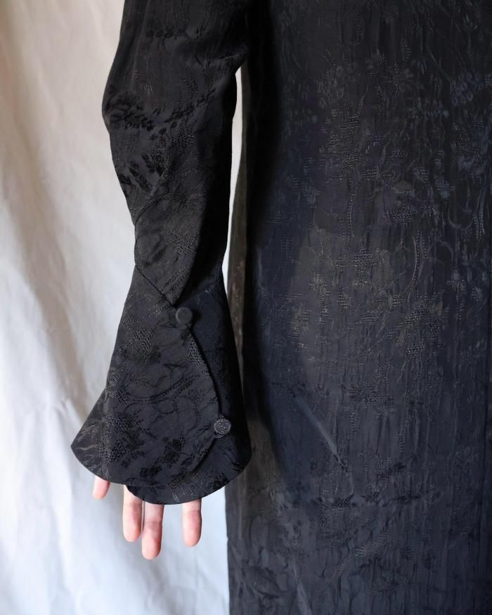 【明日香キララモデル】ACUDO by CHIMAU 黒 長袖シャツ CELLULOSE LAWN CHINESE FLOWER ALOHA SHIRT(FREE SIZE BLACK