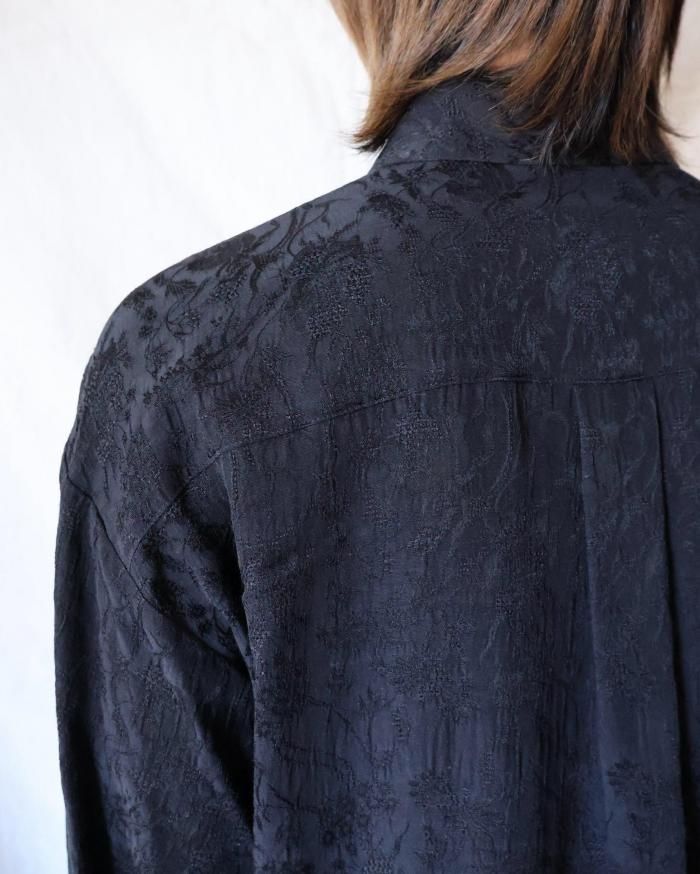 Mame Kurogouchi：Floral Jacquard Shirt - BLACK - ORANN