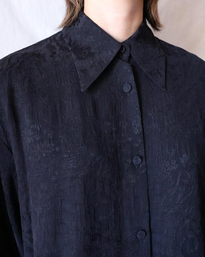 Mame Kurogouchi：Floral Jacquard Shirt - BLACK - ORANN