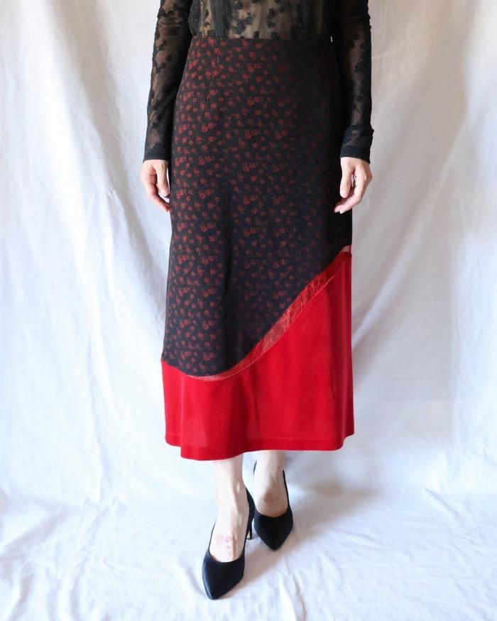 スカート Cupro Triacetate Floral Jacquard Skirt Mame Kurogouchi：Cupro Triacetate Floral Jacquard Skirt - BLACK
