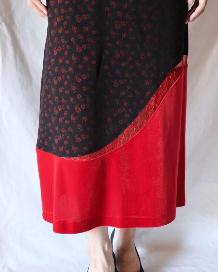 Mame Kurogouchi：Cupro Triacetate Floral Jacquard Skirt - BLACK