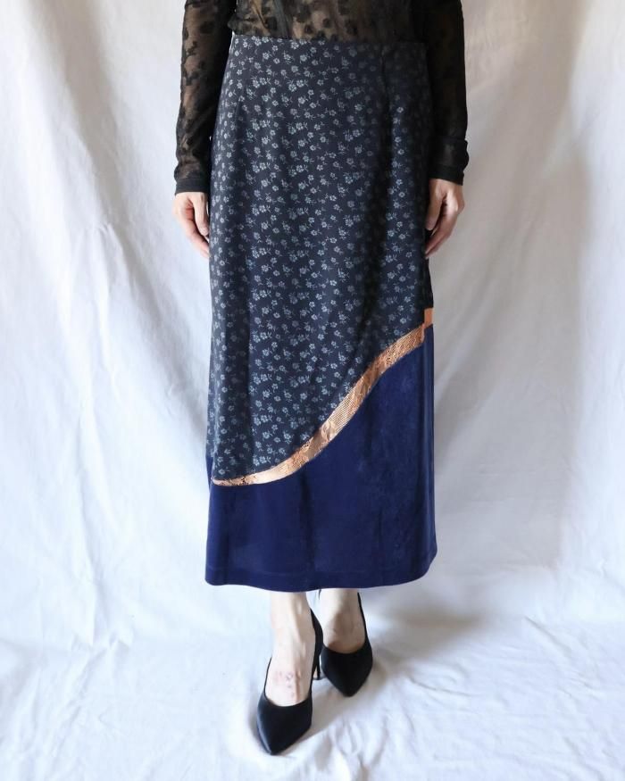 美品【mame kurogouchi】ネイビー　スカート Mame Kurogouchi(マメ) Cording Embroidered Nep-Cotton Skirt