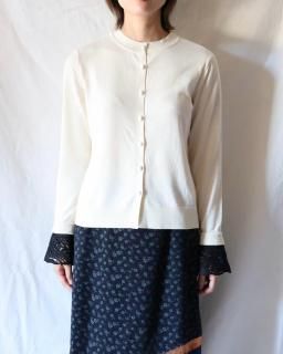 Mame KurogouchiDetachable Embroidery Cuff Knitted Cardigan - ECRU