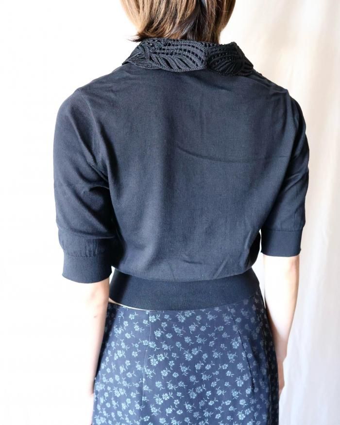 トップス Mame Embroidery Collar Knitted Top black Mame Kurogouchi：Embroidery Collar Knitted Top - BLACK