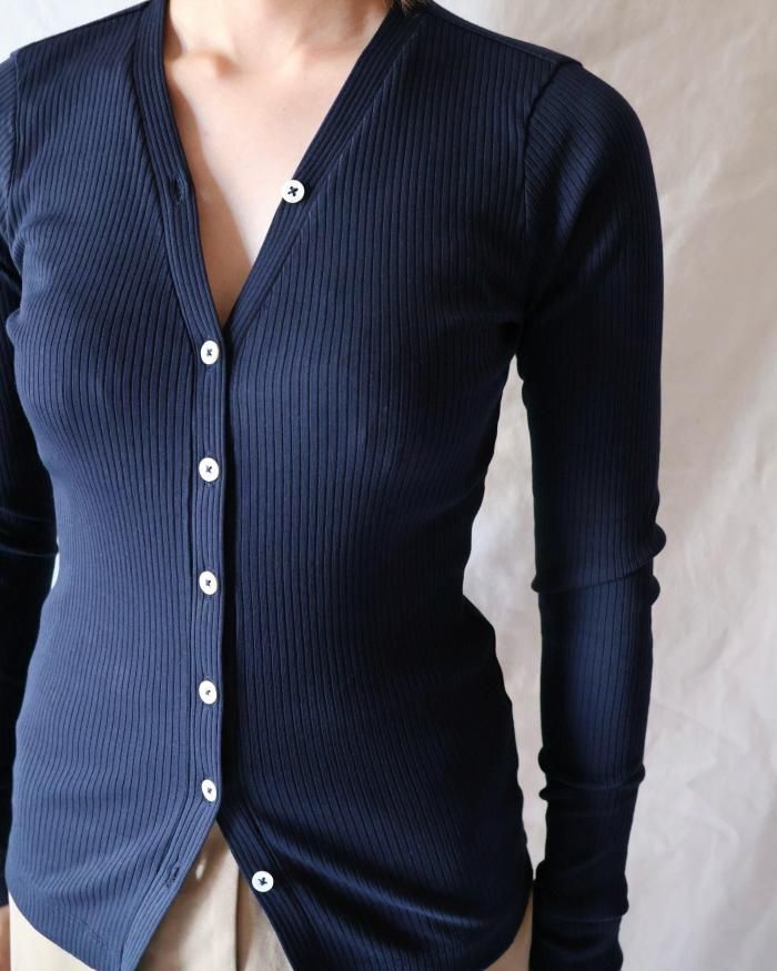 Ernie Palo：RIB TIGHT CARDIGAN - NAVY - ORANN ONLINE SHOP