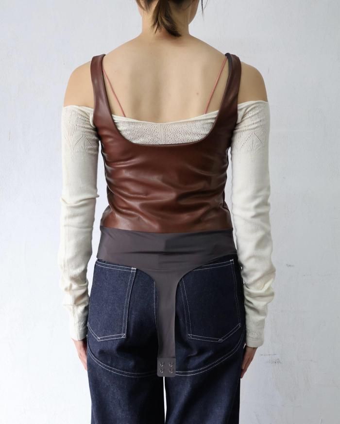 fumika uchida ボディスーツ FUMIKA UCHIDA： STRETCH VEGAN LEATHER BODY SUIT - MID BROWN