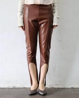 FUMIKA UCHIDASTRETCH VEGAN LEATHER STIRRUPS LEGGINGS - MID BROWN