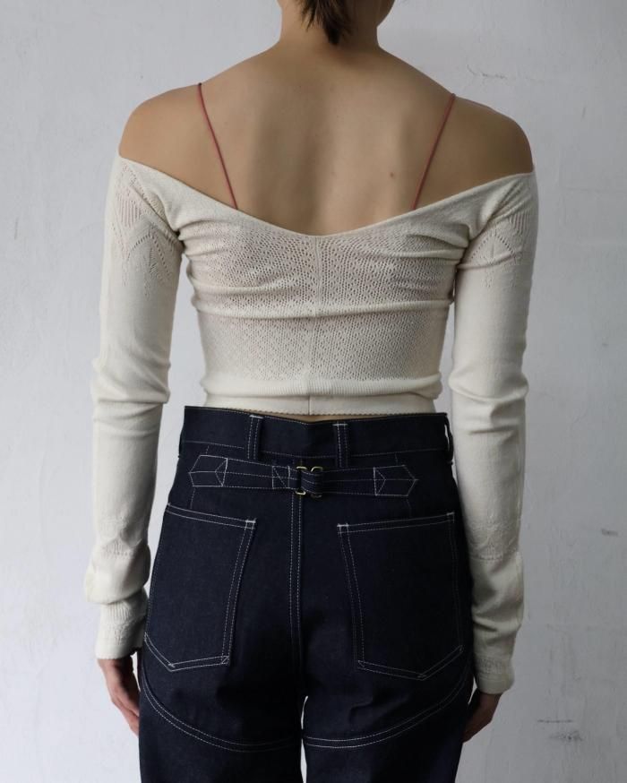 FUMIKA UCHIDA： SILK LACE KNITTING TIGHTS TOP - OFF WHITE