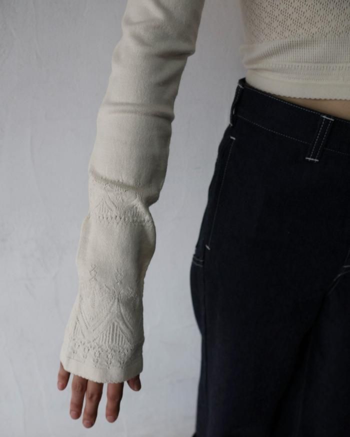 FUMIKA UCHIDA： SILK LACE KNITTING TIGHTS TOP - OFF WHITE