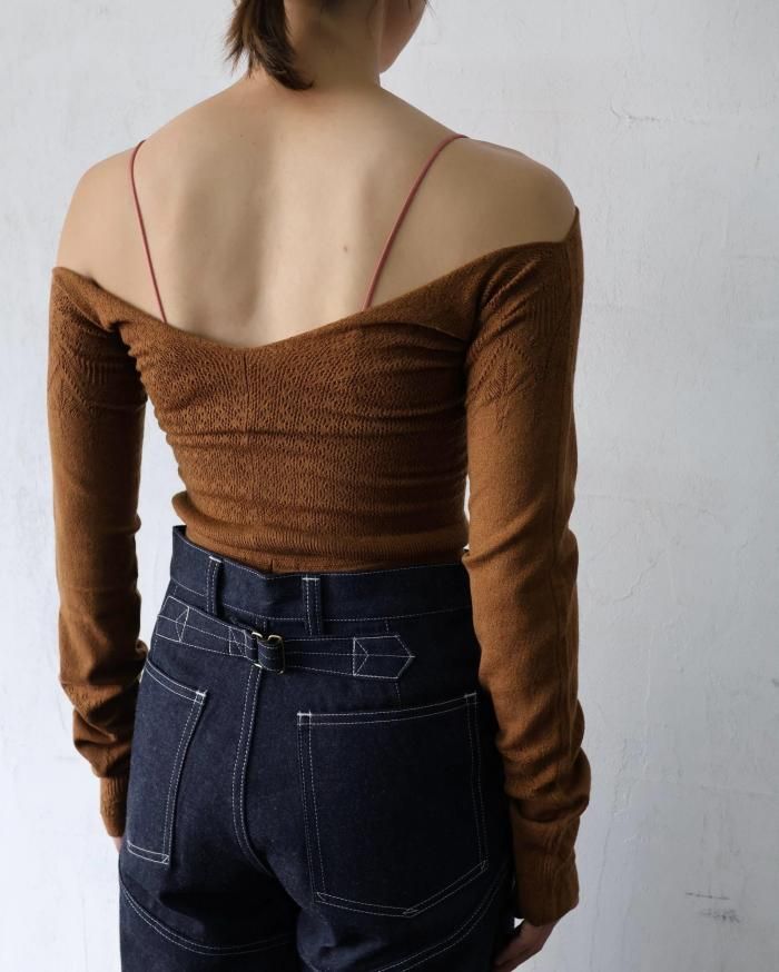 FUMIKA UCHIDA： SILK LACE KNITTING TIGHTS TOP - LIGHT BROWN
