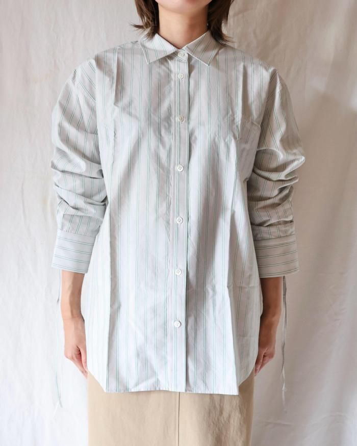 Ernie Palo：SILK COTTON STRIPE SHIRT - GREEN - ORANN ONLINE SHOP